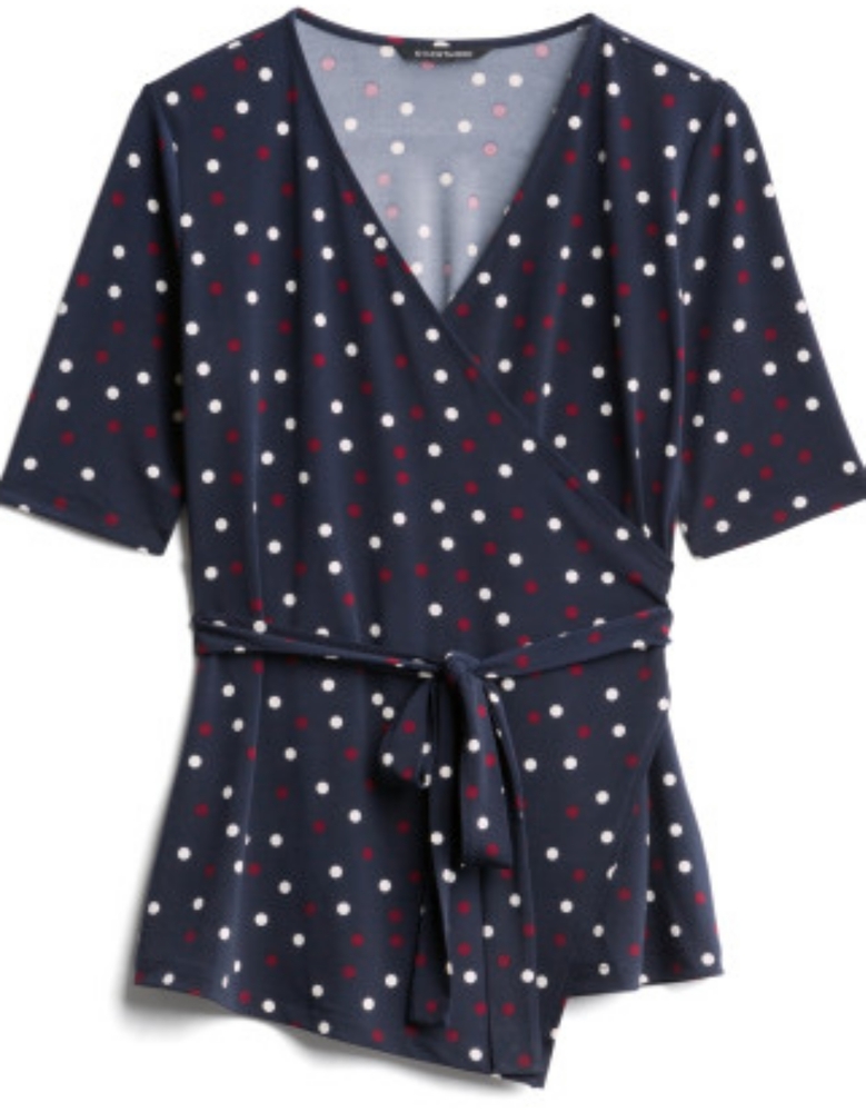 41 Hawthorne polka dot wrap front blouse
